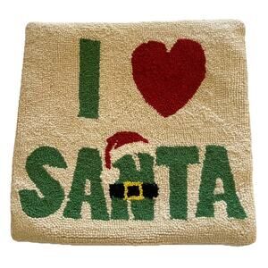 Peking Handicraft I LOVE SANTA Pillow Wool Hooked 18" x 18" Christmas Holiday